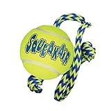 KONG Squeakair Tennis Ball with Rope Dog Toy, Medium, Yellow [2-Pack]
