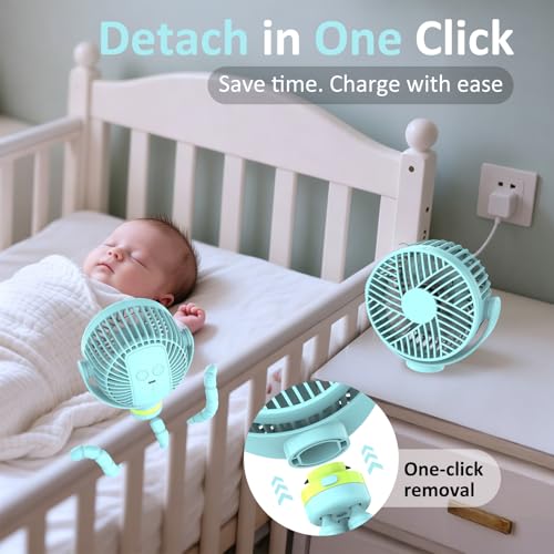 ITSHINY Ventilatore per Passeggino, 8000mAh Ventilatore Portatile Usb Ricaricabile, Ventilatore da tavolo con Treppiede flessibile 4 velocità per Passeggino, Tapis Roulant, Culle, Tenda