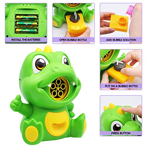 JOYIN Automatic Bubble Blower Dinosaur Bubble Machine with 140 ML