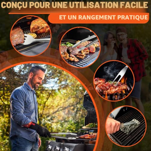 TIVOLI BBQ Utensils Set of 4 Premium Stainless Steel Barbecue Utensils with Safe Wooden Handles - Gifts of