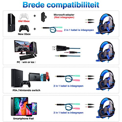Gaming-headset voor PS4 PC Xbox One met microfoon, over-ear stereo sound gamer hoofdtelefoon PS4 met ruisonderdrukking… - Afbeelding 4