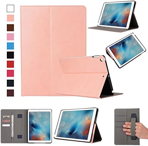 ipad 9.7 2018/2017 Case, Lightweight Smart Stand Folio PU Leather Business ipad Cover Case with Multiple Viewing Angles, Hand Strap &amp; Card Slot Design for Apple ipad 9.7 inch (semi-gloss flesh)