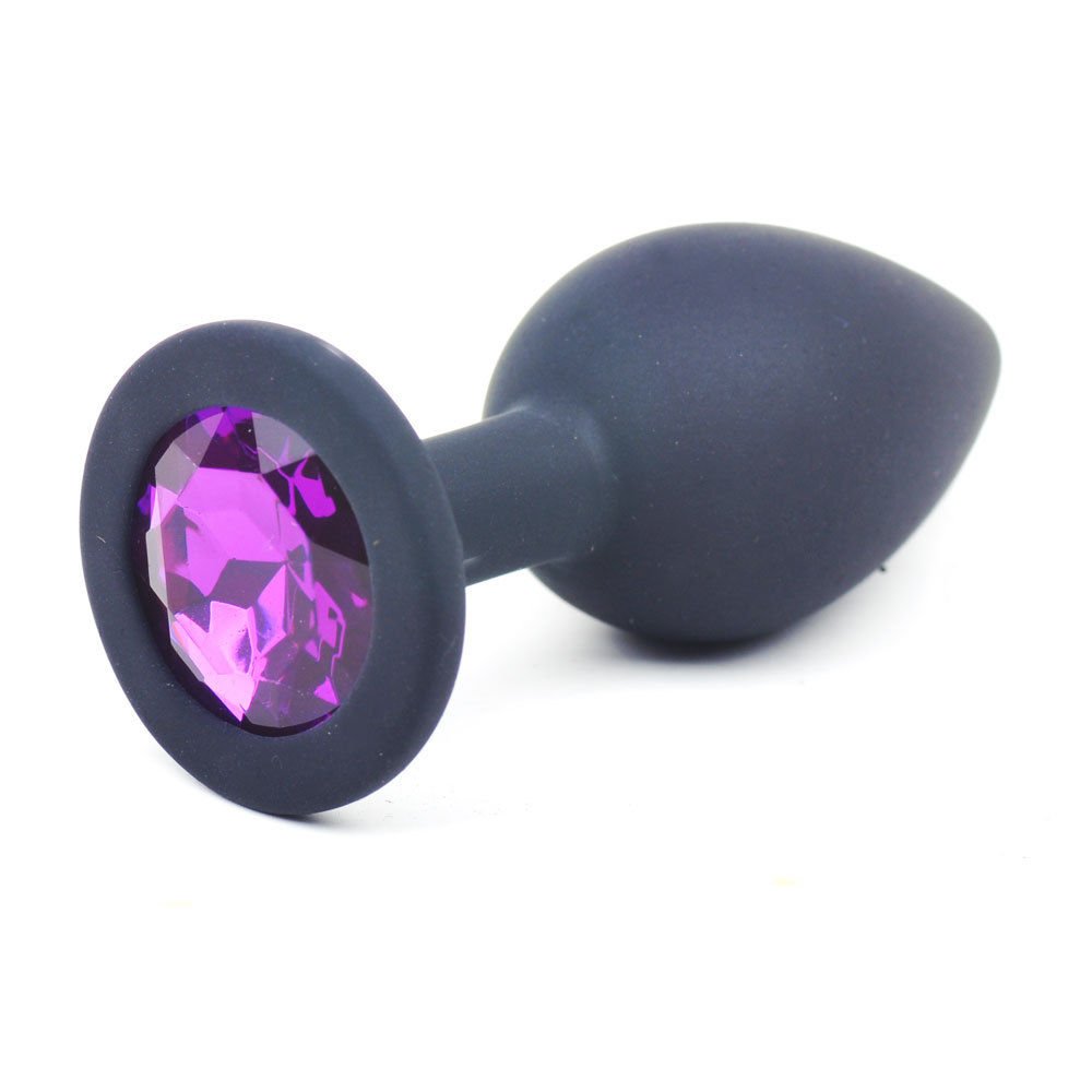 PleasureBox Jewelled Silicone Anal Plug Gemstone Unisex Body Jewellery, Purple, Medium