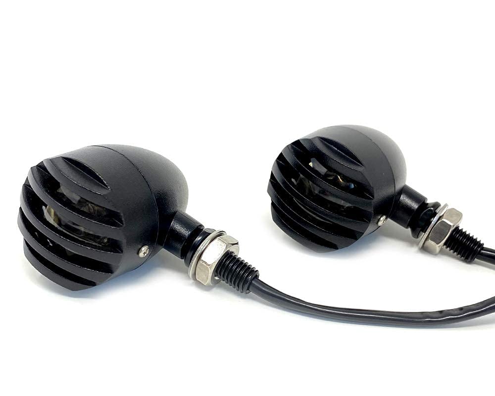 Alchemy Parts Motorbike Indicators LED Prison Style Crinkle Matt Black Aluminium for Retro Custom Cafe Racers