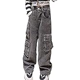 YaYabroe Girls Baggy Jeans Y2K Wide Leg Casual Ripped Cargo Jeans for Kid Teens Size 5-14 yrs