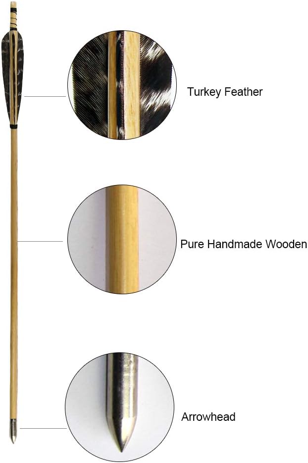 Huntingdoor 12 Pcs Turkey Feather Fletching Wooden Arrows Archery Target Arrows with Field Points for Recurve Bow or Longbow Targeting Practice Shooting (Nature) : Targeting Arrows : Sports & Outdoors