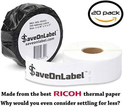 SaveOnLabel DYMO 30252 Compatible(1-1/8" x 3-1/2") Address Labels, BPA Free, Strong Adhesive, Resistant To Scratches And Smudges, Compatible With Dymo 450, 450 Turbo, 4XL And Many More (20 Rolls)