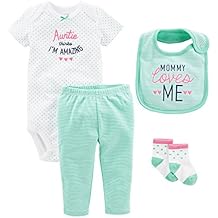 Simple Joys by Carter's Baby Girls' 4-Piece Bodysuit, Pant, Bib and Sock Set