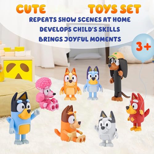 8 PCS Action Toys Playset, Wolves Action Figurines Family and Friends Set,Toys for Toddlers Muffin Cake Toppers Bandit (Dad) Chilli (Mum) Coco Bingo Snickers Rusty(Small)