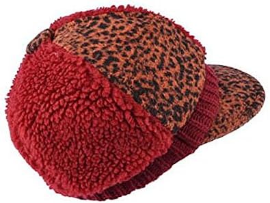 Women Winter Warm Knit Hat Wool Snow Caps with Visor Red