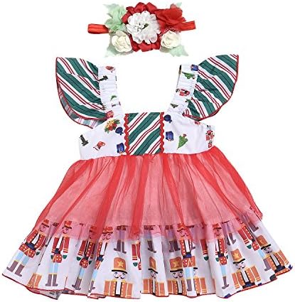 Newborn Kids Baby Girls Cartoon Christmas Dress +Headband Princess Party Clothes Set (90(12-18M), Red)