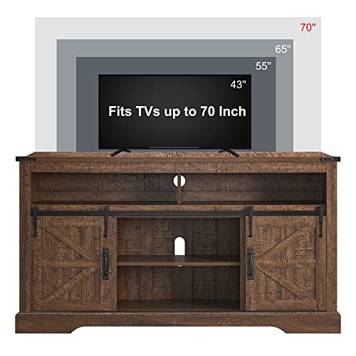 OKD Farmhouse TV Stand for 65+ Inch TV, 33" Tall Highboy Entertainment Center w/Sliding Barn