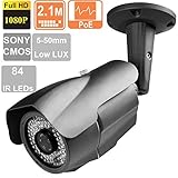 License Plate Recognition IP Camera 2.1MP 1080P 5-50mm Varifocal Lens 84 IR LEDs