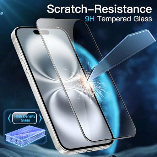 JETech Full Coverage Screen Protector for iPhone 16 6.1 Inch, Black Edge Tempered Glass with Easy Installation Frame, Case Friendly, HD Clear, 3 Pack