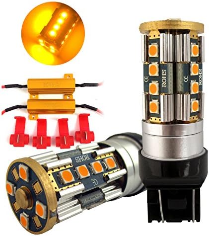 Huizen Super Bright 3000 Lumens 7443 (7440/7444/T20/992/W21W/WY21W) LED Light Bulb (Amber/Yellow) w/Load Resistor Decoder No Hyper Flash CanBus Error Free Replacement for Turn Signal Light (2 Pack)