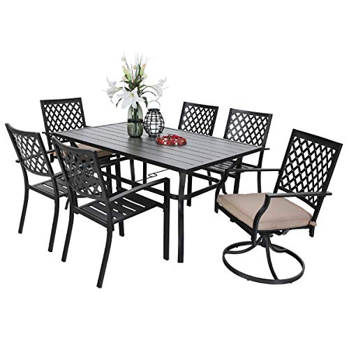 PHI VILLA Outdoor Patio 4 x Dining Chairs, 2 x Swivel Chairs and Rectangular Dining Table Furnit ...