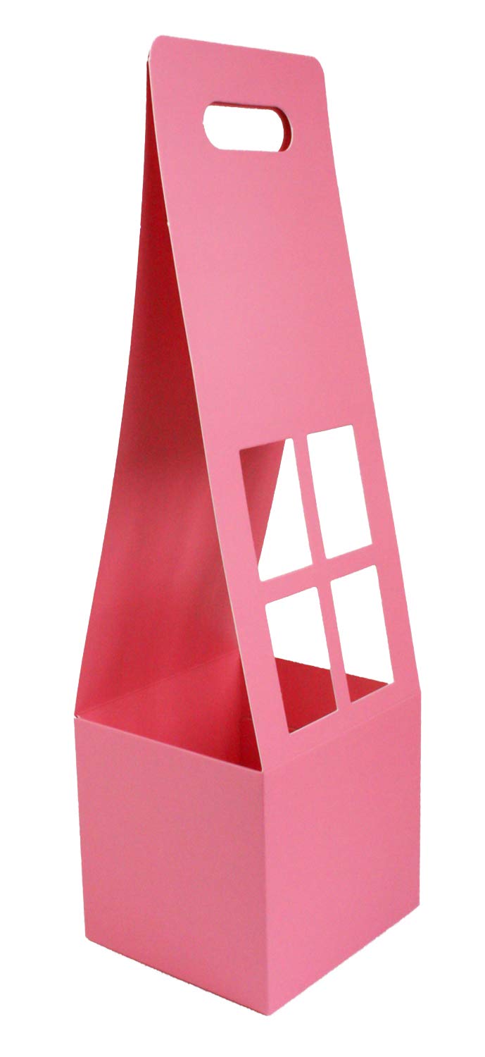Emartbuy Pack of 12 Creative Tall Flower Box Handheld Carrying Flower Basket Florist Folding Kraft Paper Box - Pink