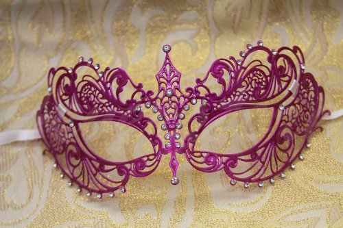 Venetian Laser Cut Pink Swirls Impression Masquerade Mask - Decorated With Gem Crystals