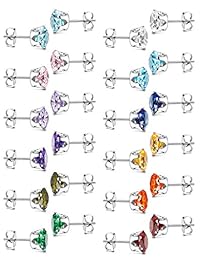 Jstyle Jewelry Stainless Steel Womens CZ Stud Earings Set Piercing 8-12 Pairs