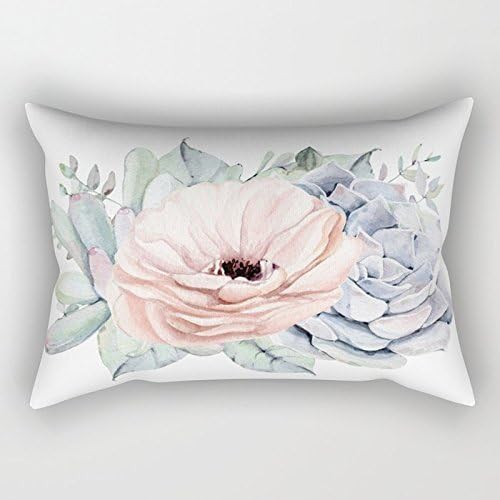 Newhomestyle Rectangular Throw Pillow Cover Pastel Succulents Beautiful Aloe And Cactus Cotton Home Decor Square Cushion Pillowcase 12x20 Inch
