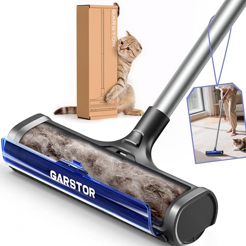 Garstor Rodillo Quitapelusas Alfombras, Recogida Automática Pelo Mascotas | 1,5m Mango , Depósito Polvo,Recogida Automática de Cabello