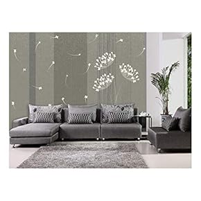 Classy Fun Silouhette of a White Dandelion on a Neutral Striped Textured Background - Wall Mural, Removable Sticker, Home Decor - 66x96 inches