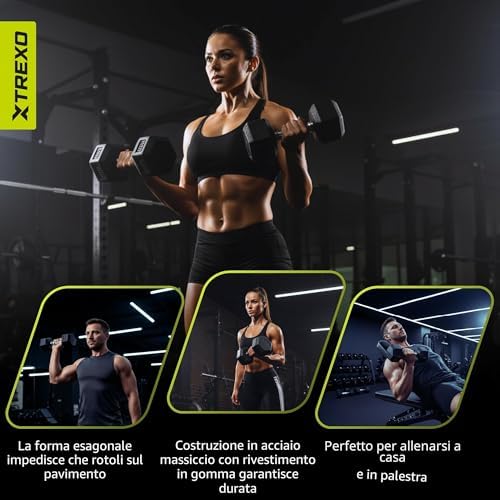 Manubri Palestra Esagonale da 2,5 kg in Ghisa Gommata Resistente Manubrio Palestra per l'Allenamento di Palestra in Casa con Impugnatura Ergonomica Manubri Stabili e Versatili Hex HXD25