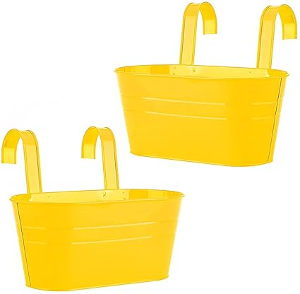 UV Rail Planter Railing Hanging Flower Pots with Detachable Hook, Rail Planter, Balcony Planters, Iron Fence Bucket Outdoor Flower Pot for Patio Fence Deck Balcony Garden Color || (Yellow)