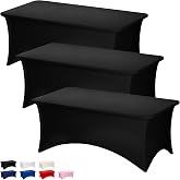 Fixwal 3 Pack 8FT Black Tablecloth Rectangle Spandex Fitted Table Cover | Fit for 8 Foot Rectangle Table, Washable Stretch, Ideal for Party, Wedding, Buffet, Halloween Decoration, Vendor Booth
