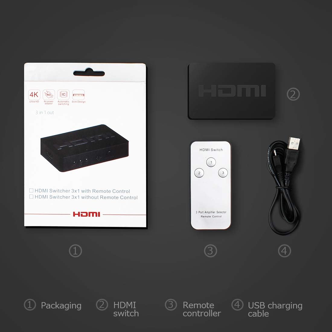 3 Port HDMI Switch 4K 3 in 1 Out HDMI Switcher Selector Box Support UltraHD Dolby Vision, High Speed(Max to 18.5Gbps), HDR10, HDCP 2.2 & 3D for Xbox PS3 PS4 TV Fire Stick (DK301D): Electronics
