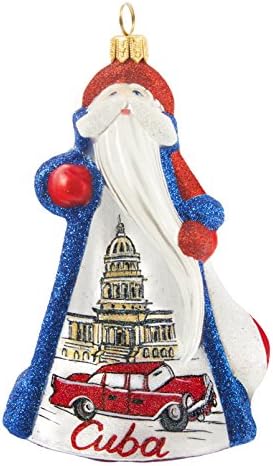 Joy To The World Glitterazzi Cuba Cuban Santa Polish Glass Christmas Tree Ornament Decoration New