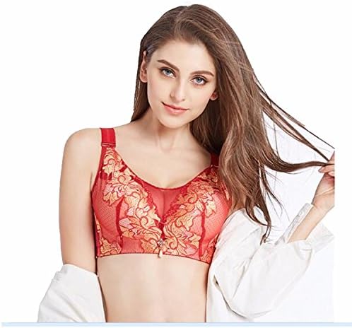 VOYAGEA Full Cup Adjustable Anti-Light Lace Sexy Large Bra 36BCD-46BCD (85D=38C, Red)