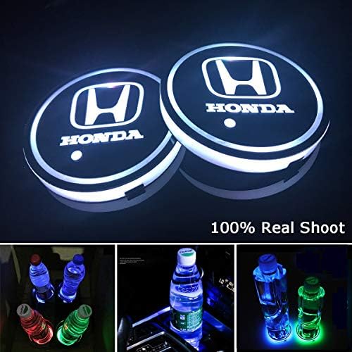 AutoDIY Led Car Logo Cup Lights up Holder USB Charging Waterproof Bottle Drinks pad 7 Colors Changing Atmosphere Lamp mat Cars for Luminous Coasters 2PCS(for Honda)