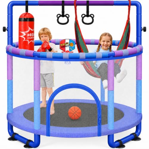 Yohood 55" Trampoline for Kids with Enclosure, 6-in-1 Toddler Trampoline Indoor Outdoor,