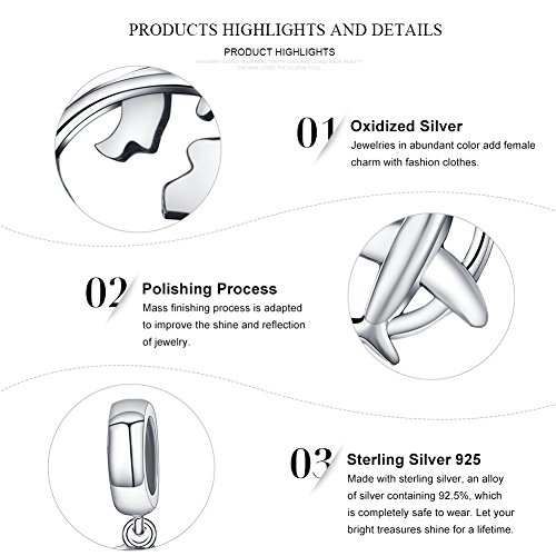 BAMOER 925 Sterling Silver Airplane Charms Pendant Fits European Charms Bracelet - Thumbnail 4