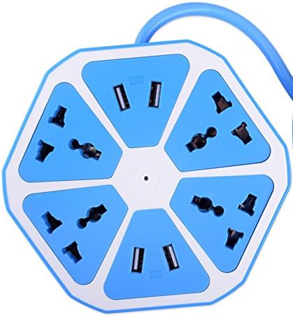 4 International Jacks Outlet Plugs with 4 USB Slot + 5.9ft UL Listed Cord Wire Extension Surge Protector Universal Socket Charging Station for PC Laptops Mobile (blue)