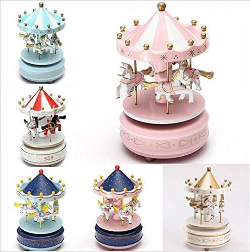JCare Vintage Wooden Alloy Merry-Go-Round Music Box Kids Children Girls Christmas Birthday Gift Toy Carousel Music Box For Home Crafts Ornaments Wedding Decoration(At Random Color)