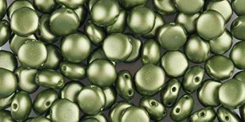 Pastel Olive Preciosa Czech Glass Candy Beads 8mm 2-Hole Cabachon