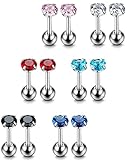 FUNRUN JEWELRY 8-12PCS 18G Stainless Steel Cubic Zirconia Tragus Earrings for Women Helix Earring Stud Body Jewelry Piercing Set