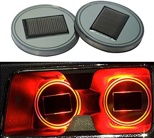 discoGoods 2-Pack LED Car Cup Holder Mat Cup Coasters Light Mat Pad Solar Power Car Interior Decoration Built-in Vibration Automatically Turn On at Dark (Red)
