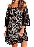 MIHOLL Women's Off Shoulder Lace Shift Loose Mini Dress