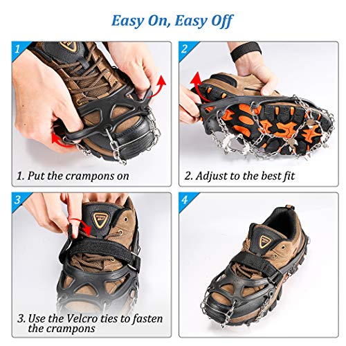 ZOTO Ice Traction Cleats, 19 Spikes Crampons for Hiking Boots Shoe Ice