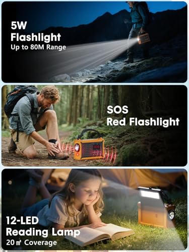 ROCAM DAB+/FM Radio with Bluetooth, 12000 mAh Crank Radio with 8500 mm² Solar Panel & 650 mA Crank, Portable Solar Digital Radio with 2.4 Inch Colour Display, 80 Transmitters, SOS, LED Torch, USB, IPX6 for Outdoor Use