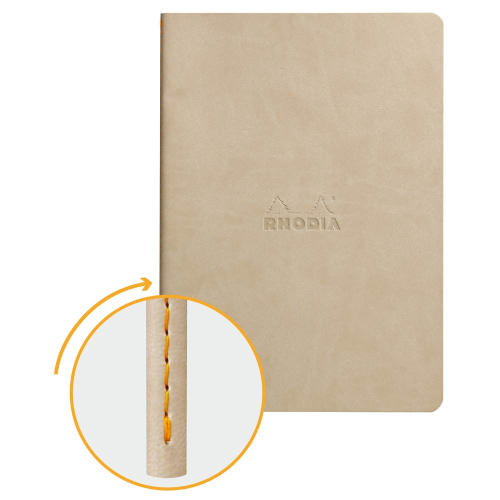 RHODIA 116455C - Soft Beige Textile Stitch Notebook - A5 - Dot Dot - 64 pages - Ivory Clairefontaine Paper 90 g/m - Faux Leather Cover - Rhodiarama Collection