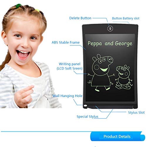 LCD Writing Tablet, Electronic Writing & Drawing Doodle Board, 8.5 inch Handwriting Paper Drawing Tablet for Kids & Adults, LCD Draft Pad with Smart Stylus for Home, School and Office, Black