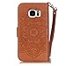 Samsung S7 case,[Wallet Stand] embossing PU Leather Wallet Flip Protective Case with Card Slots and Wrist Strap for S7 Case (brown)