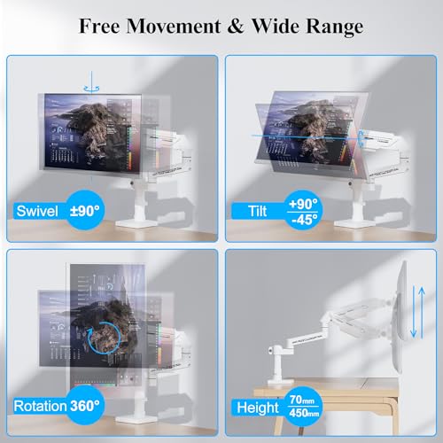 Fydeamer Monitor Stand With Extention Arm for 17-32 inch Screens, Heavy Duty Gas Spring Fullmotion Monitor Mount holds 2-11kg, LED/LCD Display Arm, VESA 75×75/100×100, White