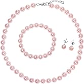 Elunix 8mm Pearl Necklace Set - Necklace Bracelet Earrings Trio for Women and Girls, Faux Pearl Jewelry Set for Wedding, Party, Daily Fashion