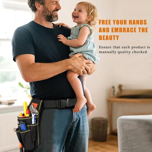 Universal Small Tool Pouch Tool Belts for Men, Small Tool Bag Electrician Tools Bag with Belt, Wear Resistant Tools Bel 12 Storage Ports Ideal for Electricians Mechanics Carpenters and More