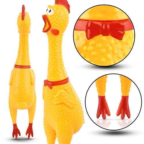 Hilarious 15" Rubber Screaming Chicken Toy For Kids & Pets - Super Durable & Funny Squeaky Chicken Dog Chew Toy - Silly Squeezing & Squawking Novelty Gift Idea - Vibrant Colors & Wacky Design